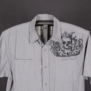 Canyon River Blues Cotton Shirt Men's MEDIUM Skater Grunge Metal Skull Rock Goth